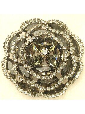 Weiss Rhinestone Brooch Pin Vintage Silver Tone Green Gray Crystals Statement